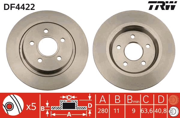 TRW DF4422 Brake Disc for...