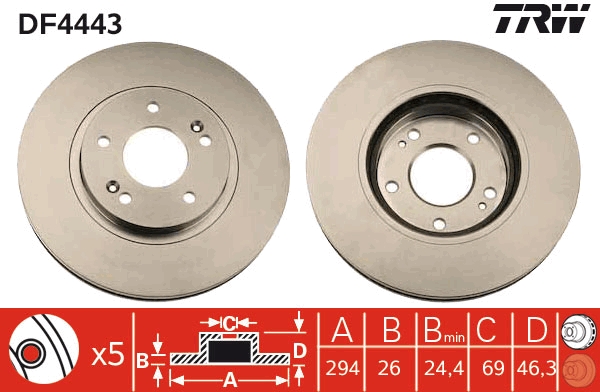TRW DF4443 Brake Disc for...