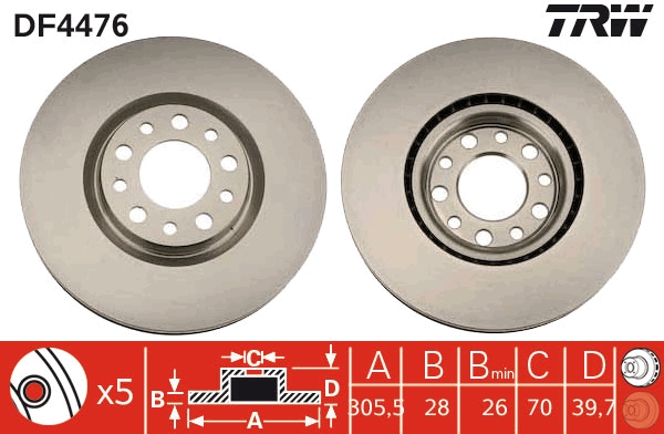 TRW DF4476 Brake Disc for...