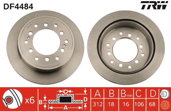 TRW DF4484 Brake Disc for...