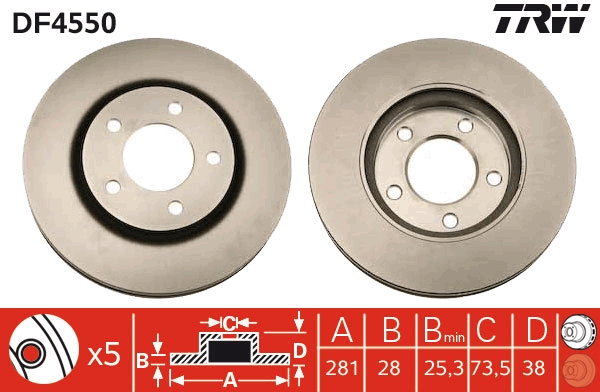 TRW DF4550 Brake Disc for...