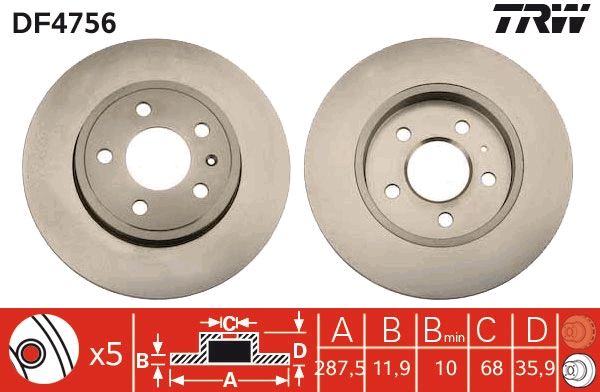 TRW DF4756 Brake Disc for...