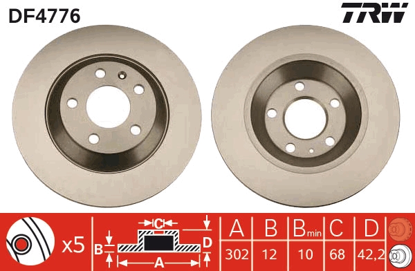 TRW DF4776 Brake Disc for AUDI