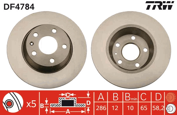 TRW DF4784 Brake Disc for AUDI