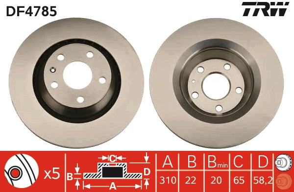 TRW DF4785 Brake Disc for AUDI