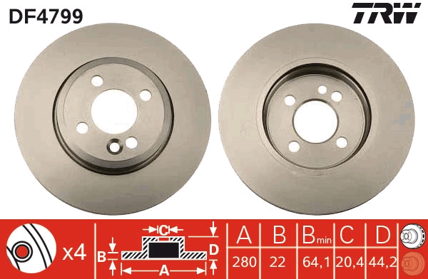 TRW DF4799 Brake Disc for MINI