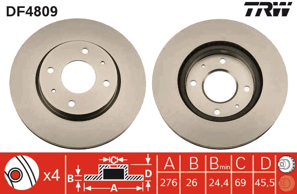 TRW DF4809 Brake Disc for...