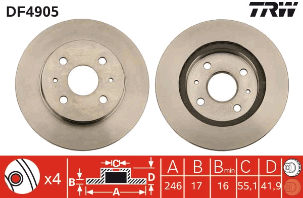 TRW DF4905 Brake Disc for...