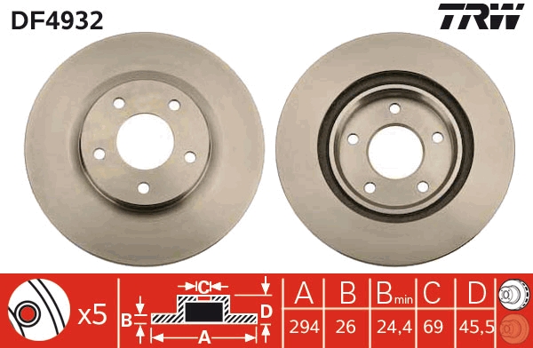 TRW DF4932 Brake Disc for...