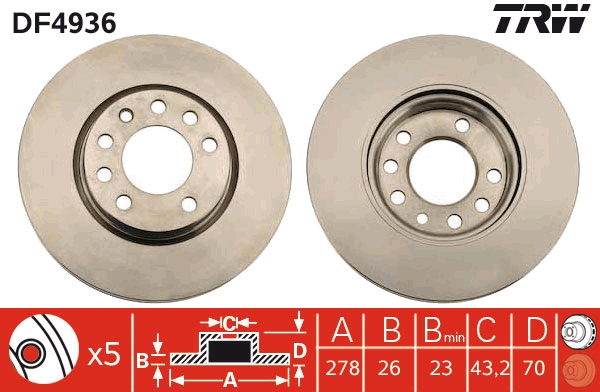 TRW DF4936 Brake Disc for...