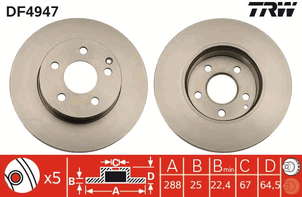 TRW DF4947 Brake Disc for...
