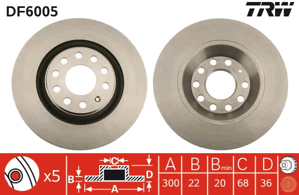 TRW DF6005 Brake Disc for AUDI
