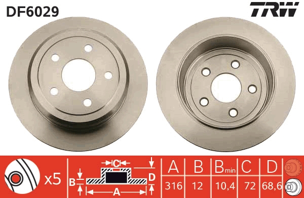 TRW DF6029 Brake Disc for JEEP