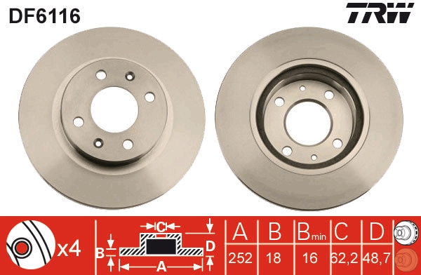 TRW DF6116 Brake Disc for...
