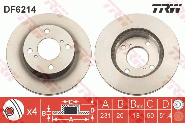 TRW DF6214 Brake Disc for...