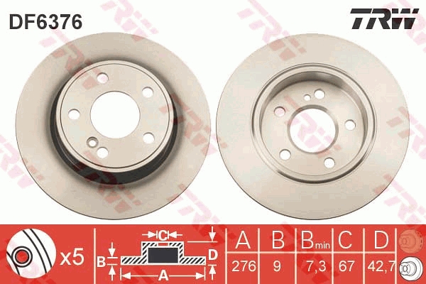 TRW DF6376 Brake Disc for...