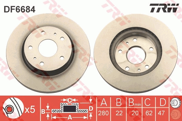 TRW DF6684 Brake Disc for...