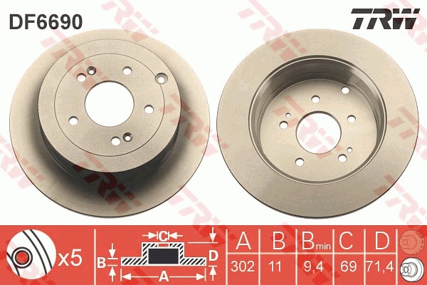 TRW DF6690 Brake Disc for...