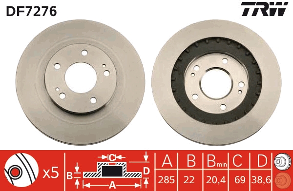 TRW DF7276 Brake Disc for...