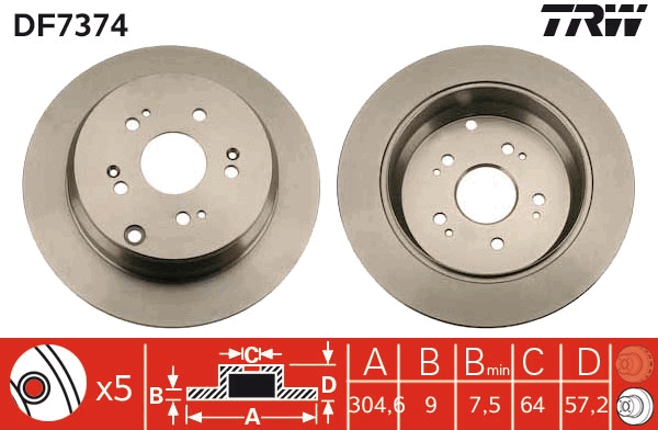 TRW DF7374 Brake Disc for...