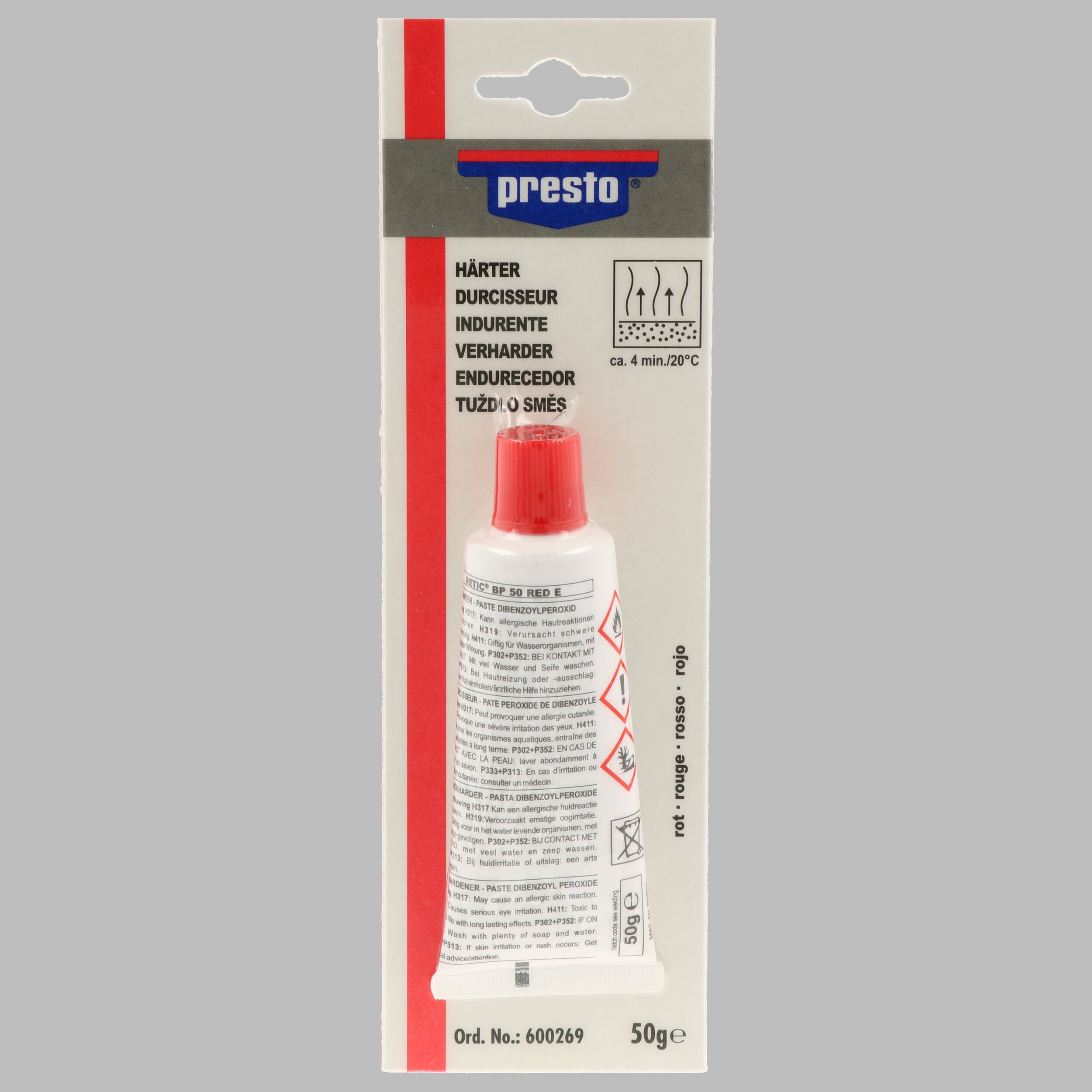 PRESTO 600269 Härter rot geblistert 50 g Härter, Spachtelmasse