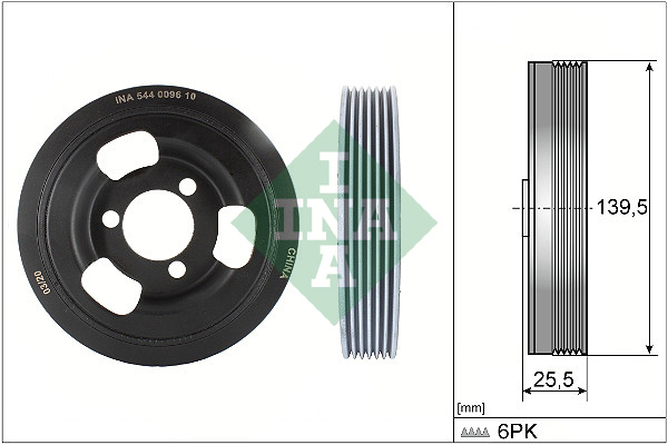 INA 544 0096 10 Puleggia cinghia, Albero a gomiti-Puleggia cinghia, Albero a gomiti-Ricambi Euro