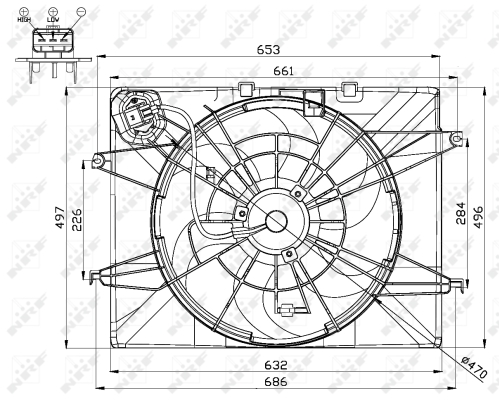 NRF 47564 ventilátor, motorhűtés HYUNDAI KIA