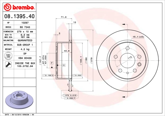 A.B.S. 08.1395.40 BREMBO Bremsscheibe