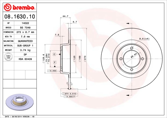 A.B.S. 08.1630.10 BREMBO Bremsscheibe