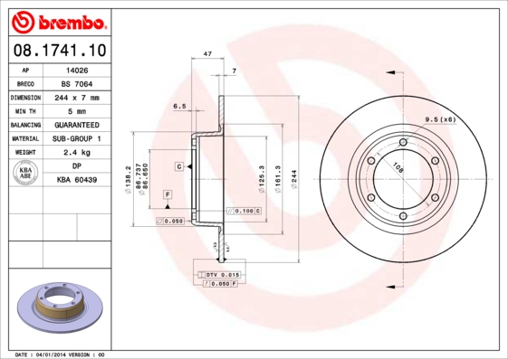 A.B.S. 08.1741.10 BREMBO Bremsscheibe