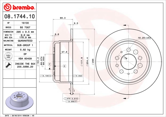 A.B.S. 08.1744.10 BREMBO Bremsscheibe
