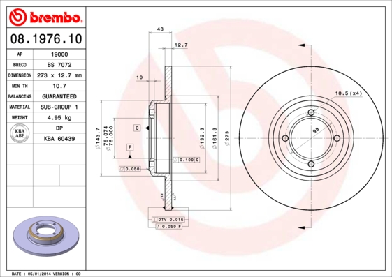 A.B.S. 08.1976.10 BREMBO Bremsscheibe