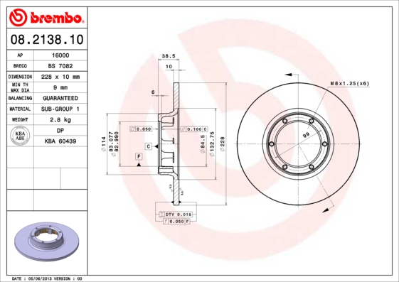 A.B.S. 08.2138.10 BREMBO Bremsscheibe