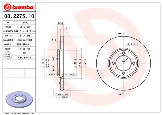 A.B.S. 08.2275.10 BREMBO Bremsscheibe