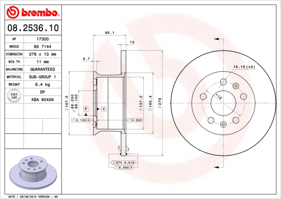 A.B.S. 08.2536.10 BREMBO Bremsscheibe