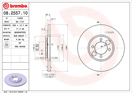 A.B.S. 08.2557.10 BREMBO Bremsscheibe