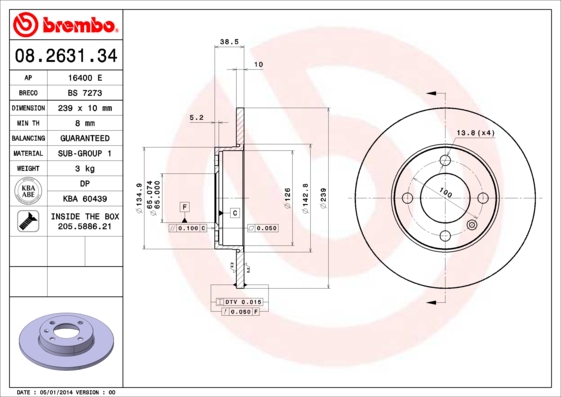 A.B.S. 08.2631.34 BREMBO Bremsscheibe