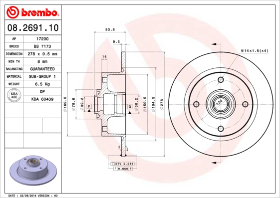 A.B.S. 08.2691.10 BREMBO Bremsscheibe