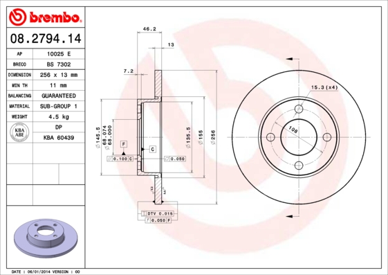 A.B.S. 08.2794.14 BREMBO Bremsscheibe