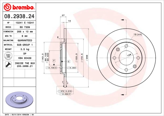 A.B.S. 08.2938.24 BREMBO Bremsscheibe