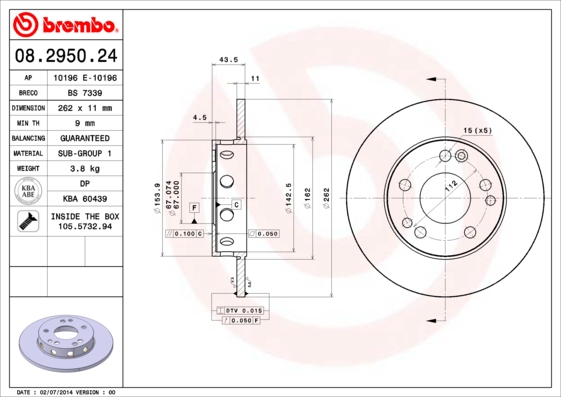 A.B.S. 08.2950.24 BREMBO Bremsscheibe