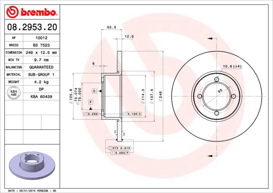 A.B.S. 08.2953.20 BREMBO Bremsscheibe