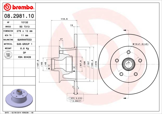A.B.S. 08.2981.10 BREMBO Bremsscheibe