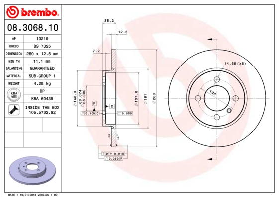 A.B.S. 08.3068.10 BREMBO Bremsscheibe