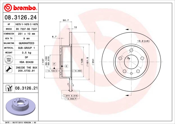 A.B.S. 08.3126.21 BREMBO COATED DISC LINE Bremsscheibe