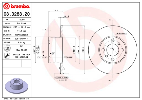 A.B.S. 08.3288.20 BREMBO Bremsscheibe