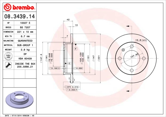 A.B.S. 08.3439.14 BREMBO Bremsscheibe