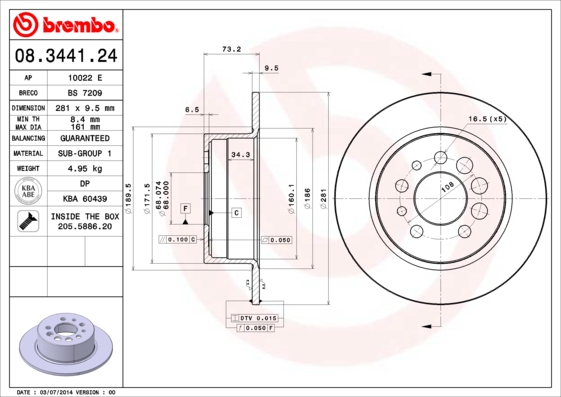 A.B.S. 08.3441.24 BREMBO Bremsscheibe