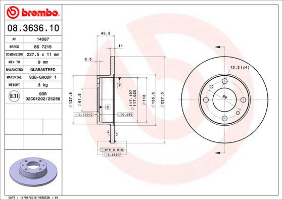 A.B.S. 08.3636.10 BREMBO Bremsscheibe