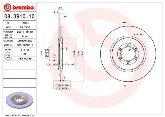 A.B.S. 08.3910.10 BREMBO Bremsscheibe